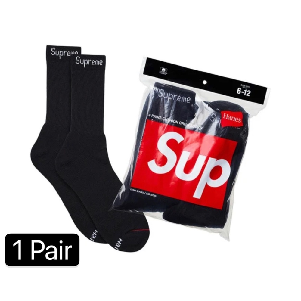 1 pair supreme x Hanes crew black socks